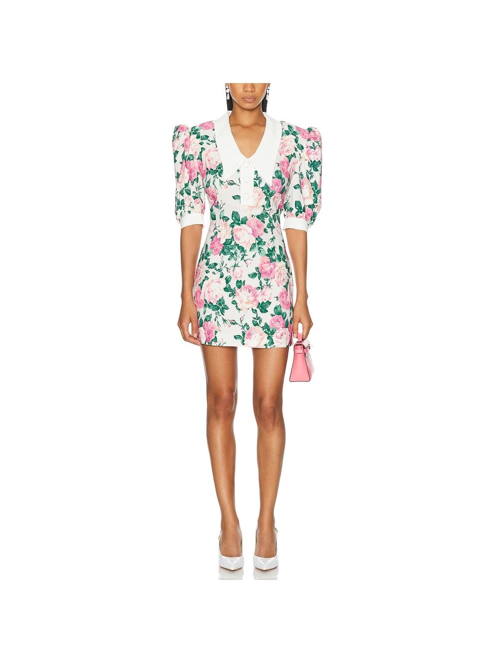Rowen Rose Floral Light Pink And Pink Roses Sable Polo Mini Dress Size FR 36 /